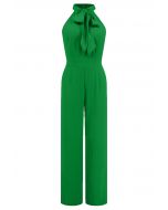 Eleganter Neckholder-Jumpsuit mit Schleife in Grün