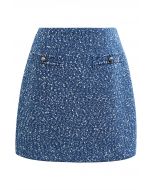 Gemischter, geknöpfter Tweed-Minirock in Blau