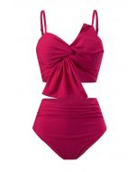 Gerafftes Bikini-Set mit Knoten vorne in Pink