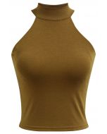 Solides Neckholder-Crop-Top in Kamel