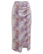 Asymmetrischer Batikrock mit Schlitz vorne in Lavendel