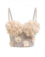 Pearly Petal Bustier-Crop-Top in Creme