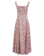 Camisole-Kleid mit Rüschen in Pink mit Aquarell-Rosen