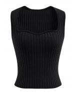 Schmeichelhaft sitzendes, geripptes Tanktop in Schwarz