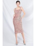 Glitzerndes Camisole-Kleid aus geschlitztem Samt mit Pailletten in Pink