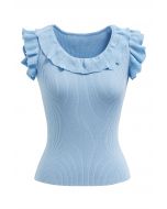 Ethereal – Ärmelloses Stricktop mit Rüschen in Blau