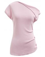 Asymmetrisches Stricktop mit gefaltetem Kragen in Pink