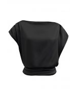 One-Shoulder-Satin-Top mit geraffter Rückseite in Schwarz