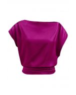 One-Shoulder-Satin-Top mit geraffter Rückseite in Magenta