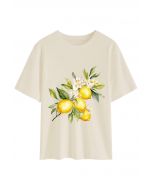 T-Shirt mit Rundhalsausschnitt und Zitronenblüten-Print