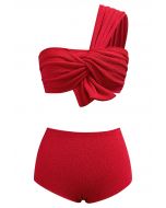 One-Shoulder-Bikini-Set mit Knotenstruktur in Rot