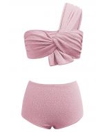 One-Shoulder-Bikini-Set mit Knotenstruktur in Rosa