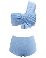 One-Shoulder-Bikini-Set mit Knotenstruktur in Blau