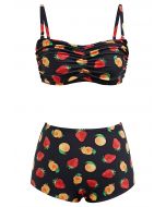 Bikini-Set mit Frucht-Print in Schwarz