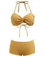 Neckholder-Bikini-Set mit verdrehtem Detail und seitlicher Rüsche in Senfgelb