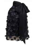 Neckholder-Top aus Netzstoff mit Blumenapplikation und Schleife in Schwarz