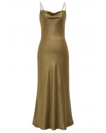 Rückenfreies Satin-Camisole-Kleid mit Kordelzug und Bindeband in Gold