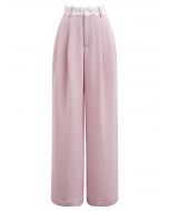 Plissierte Hose mit geradem Bein und Spitzenbund in Rosa