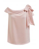 Satin-Top mit seitlicher Schleife und asymmetrischem Ausschnitt in Pink