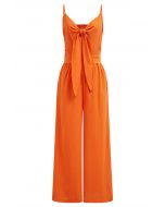 Jumpsuit mit Knoten vorne und Seitentaschen in Orange