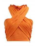 Criss-Cross Neckholder-Plissee-Crop-Top in Orange