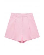 Shorts aus Leinenmischung mit Falten und Seitentaschen in Rosa