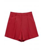 Shorts aus Leinenmischung mit Falten und Seitentaschen in Rot