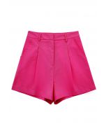 Plissierte Shorts aus Leinenmischung mit Seitentaschen in Pink