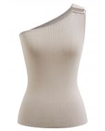 U-förmiges One-Shoulder-Stricktop mit Metalldekor in Taupe