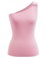 U-förmiges One-Shoulder-Stricktop mit Metalldekor in Rosa