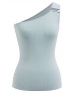 U-förmiges One-Shoulder-Stricktop mit Metalldekor in Mint