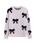 Schwarzer Jacquard-Strickpullover mit Cartoon-Schleife