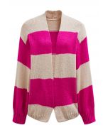 Gestreifte Strickjacke mit Farbblockdesign und offener Vorderseite in Pink