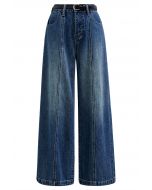 Iconic Silhouette – Palazzo-Jeans mit Gürtel in Blau