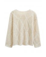 Flauschiger Strickpullover mit Rautenmuster in Creme