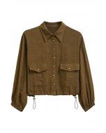 Braunes Button-Down-Hemd mit Kordelzug und Kragen