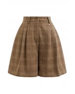 Karierte Shorts aus Wollmischung im Retro-Look in Camel