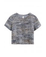 Flauschiges Crop-Top mit Pailletten-Mosaik in Grau