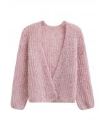 Gemütliche Strickjacke mit offener Vorderseite und bunten Pailletten in Pink