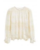 Besticktes Spitzentop mit Zickzack-Saum in Creme