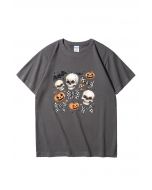 T-Shirt mit Totenkopf- und kariertem Schleifenmuster