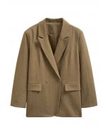 Everlasting – Gestreifter Oversize-Blazer mit gepolsterten Schultern in Camel