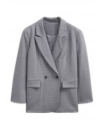 Everlasting – Gestreifter Oversize-Blazer mit gepolsterten Schultern in Grau