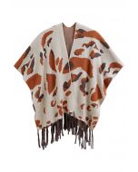 Abstrakter Poncho mit Fransen in Herbstfarben