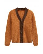 Flauschige Strickjacke mit Knopfleiste und Kontrastbesatz in Orange