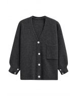 Entspannter Button-Down-Cardigan mit aufgesetzten Taschen in Rauch