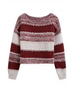 Kurzer Strickpullover mit Fair-Isle-Streifen in Rot