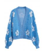 Flauschige Strickjacke „Cuteness Flowers“ in Blau