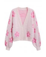 Flauschige Strickjacke „Cuteness Flowers“ in Rosa