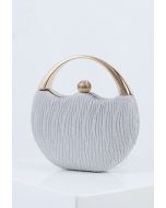 Elegante Clutch aus PU-Leder mit rundem Griff in Silber